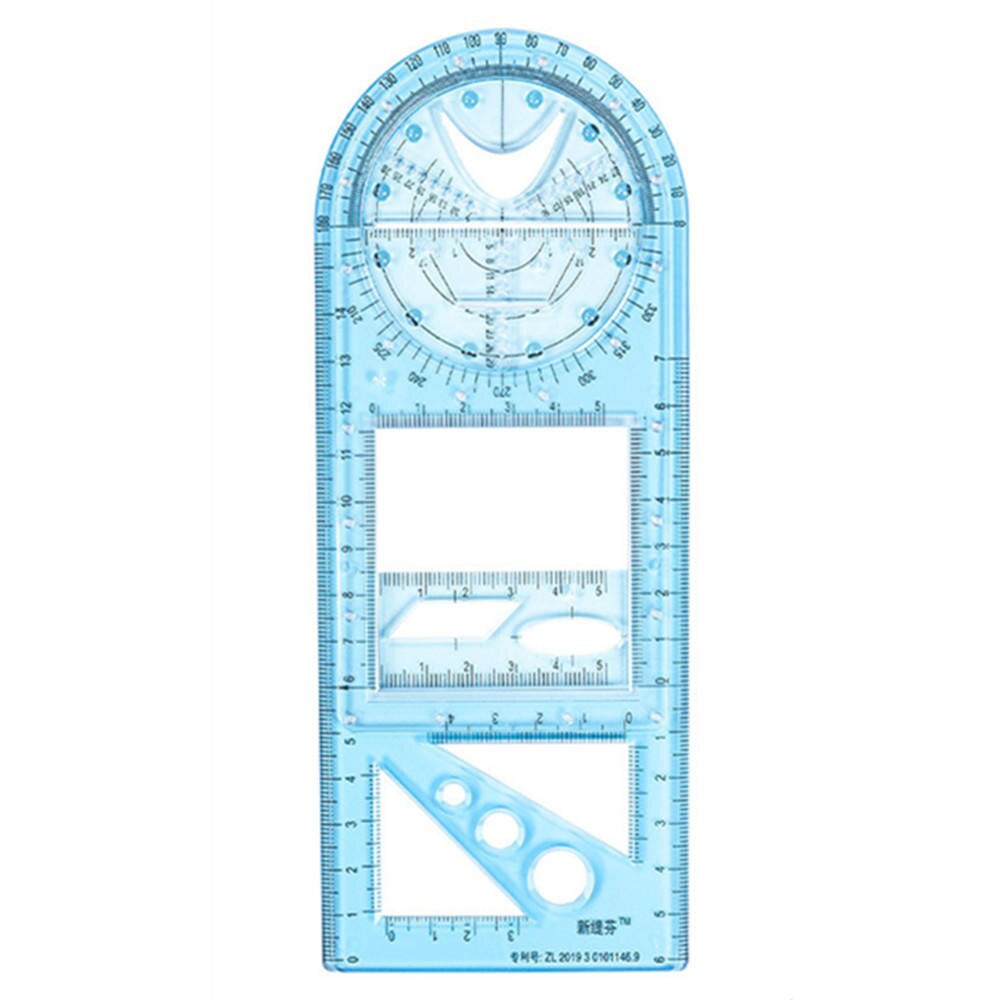 Multifunctional Geometric Ruler Drawing Ruler Drawing Template Measuring Tool Plastic Draft Rulers for School Office Supplies: junior Blue