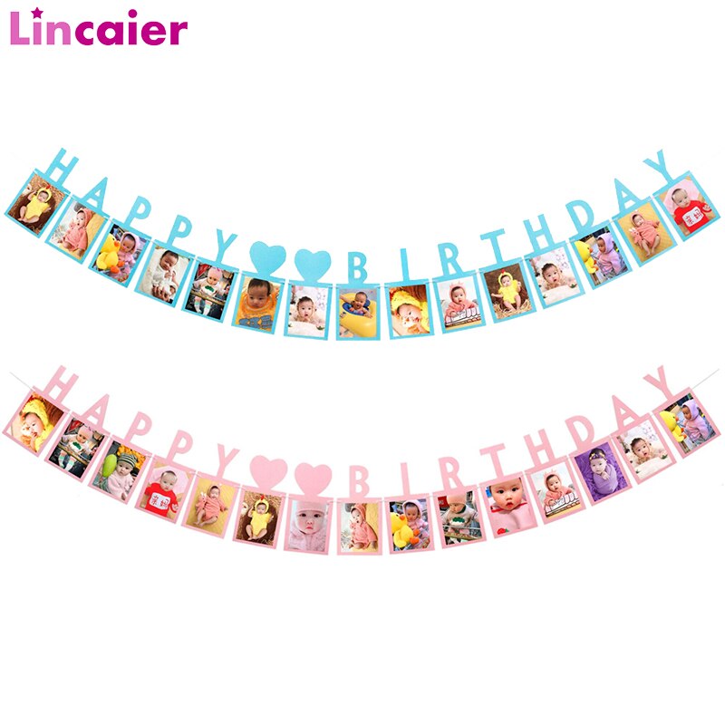 Marco de fotos de feliz cumpleaños para niños, banderines con banderas para de cumpleaños, decoración para niños, bebés y niñas, suministros de guirnalda