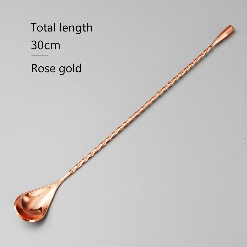 4 Colors Simple Swizzle Stick Water Droplets Spoon Stainless Steel Raindrops Bar Serves Cocktails Tools Thread Bar Spoon: Rose gold 30cm