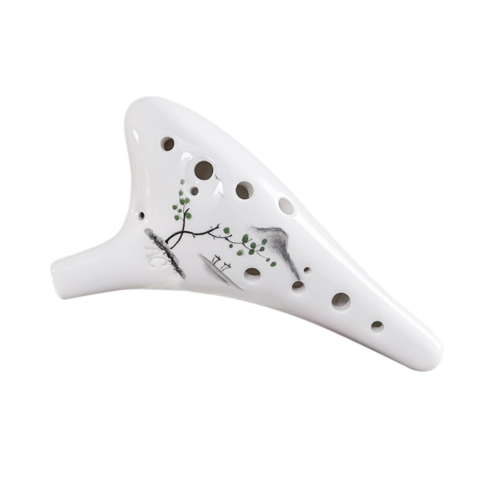 12 Holes Round Head Ceramic Ocarina Alto C Hand Painted Musical Instrument with Lanyard Music Score Protective Bag