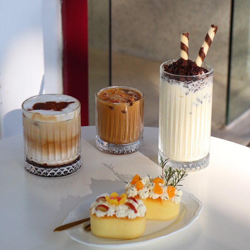 Restaurant Glass Drink Cup Cute Korean Style Ice Coffee Glass Cup Latte Transparent Tazas De Cafe Kitchen Dining Bar EB5BL