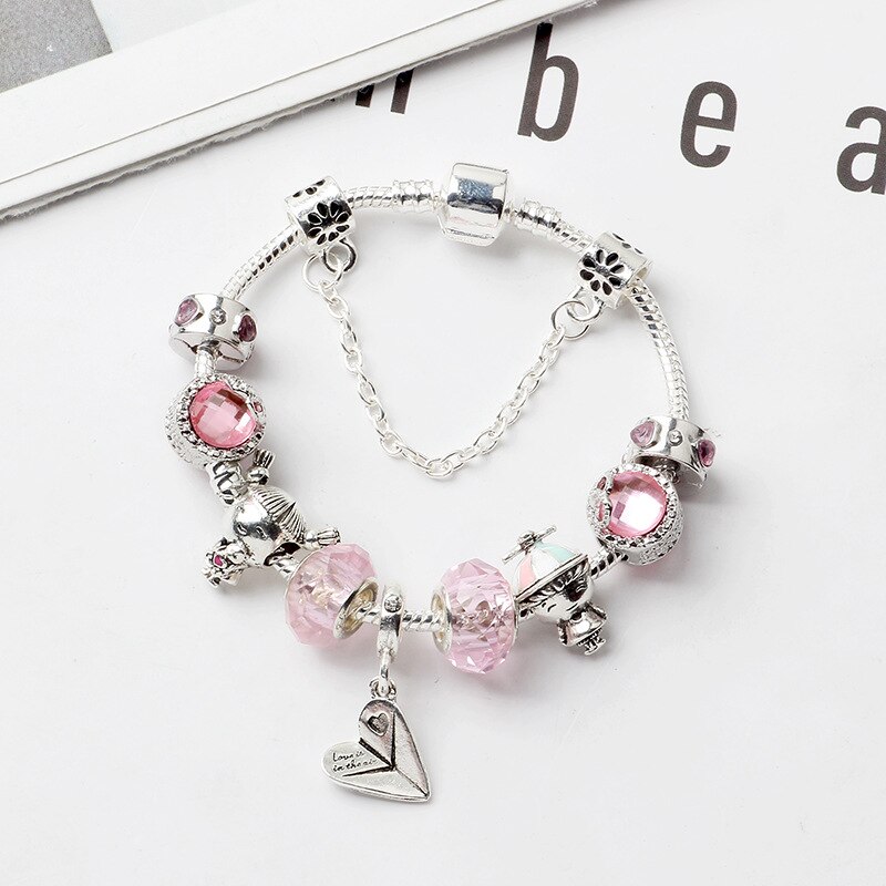 Pan familjearmband rosa serie pojkar flickor ren kärlek armband kärlek papper flygplan hänge armband