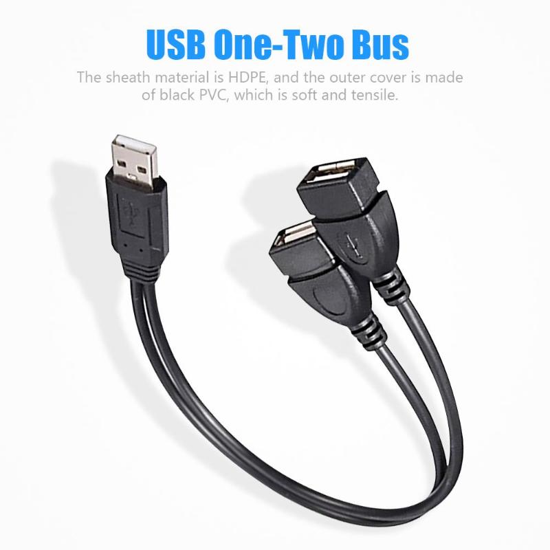 30cm USB2.0 przejście ze złącza męskiego na podwójne USB żeńskie USB ładowanie przedłużenie kabla zasilającego kabel USB Y rozdzielacz kable danych