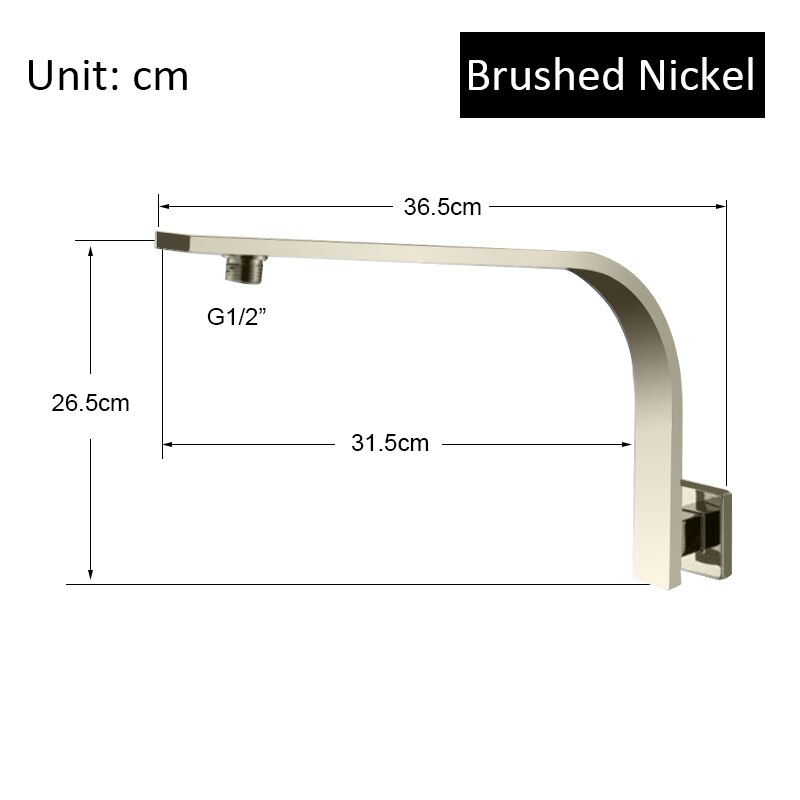 Vidric matte black square stainless steel gooseneck shower arm square rainfall shower wall mounted shower pipe for shower head