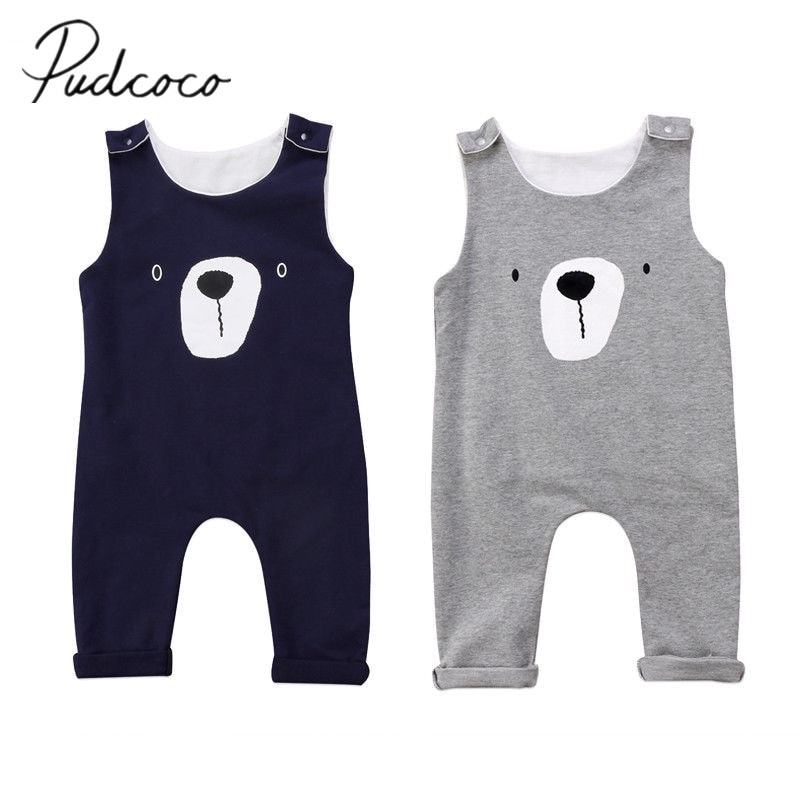 Brand Newborn Toddler Infant Baby Boy Girls Clothes Bear Romper Playsuit Jumpsuit Sleeveless Cartoon Outfit Set 0-24M