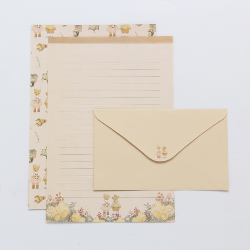 3 Envelope+6 Paper Letter Kawaii Flower Animal Letterhead Stationery School Office Supplies Children Envelope Wedding: Red
