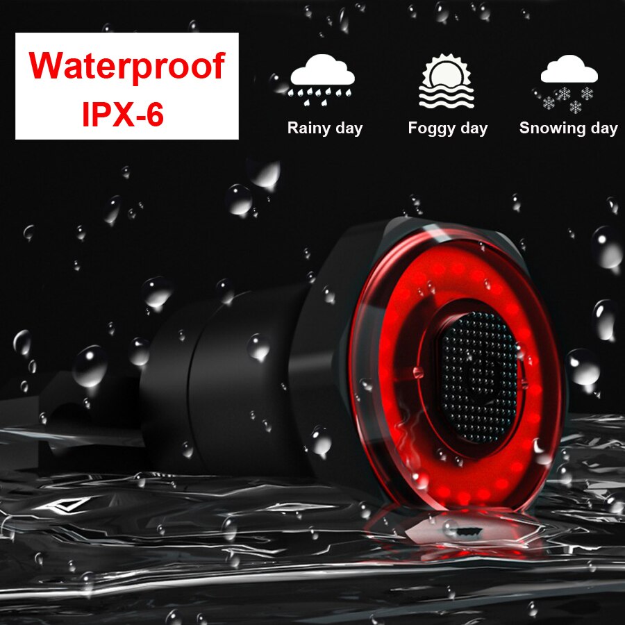 Smart Bicycle Rear Light Auto Start/Stop Brake Sensing IPx6 Waterproof USB Charge Cycling Tail Taillight Bike LED Light