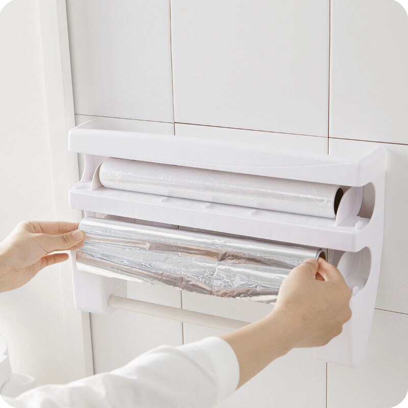 Kitchen paper holder aluminum foil cutter dispenser cutting plastic wrap kitchen storage rack shelf wall-mounted bracket