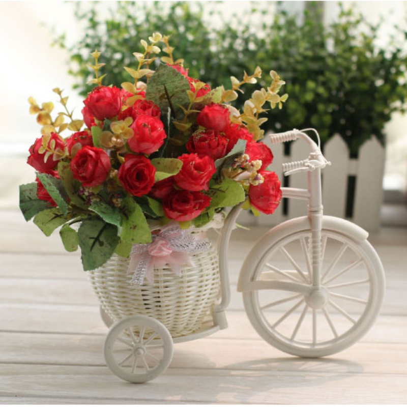 DIY Plastic White Tricycle Bike Flower Basket Bicycle Container For Flower Plant Home Wedding Party Decoration Wreaths