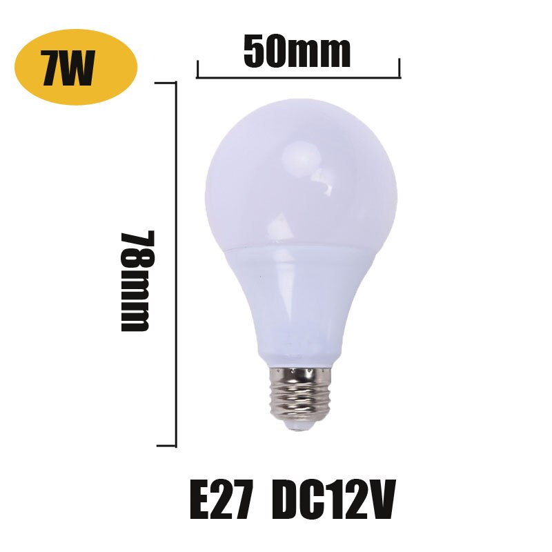 5pcs E27 LED Bulb Lights 3W 5W DC 12V Led Lamp 9W 12W 15W Energy Saving Lampada 12 Volts Led Light Bulbs for Outdoor Lighting: 7W E27 dc12V  bulb / warm white