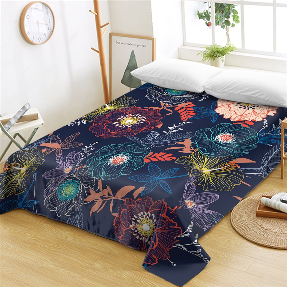 Beddingoutlet bloemen beddengoed aquarel kunst plat laken blad spreien 1- stuks blauw beddengoed drape de lit: 3 / Tweeling 168 cmx 239cm