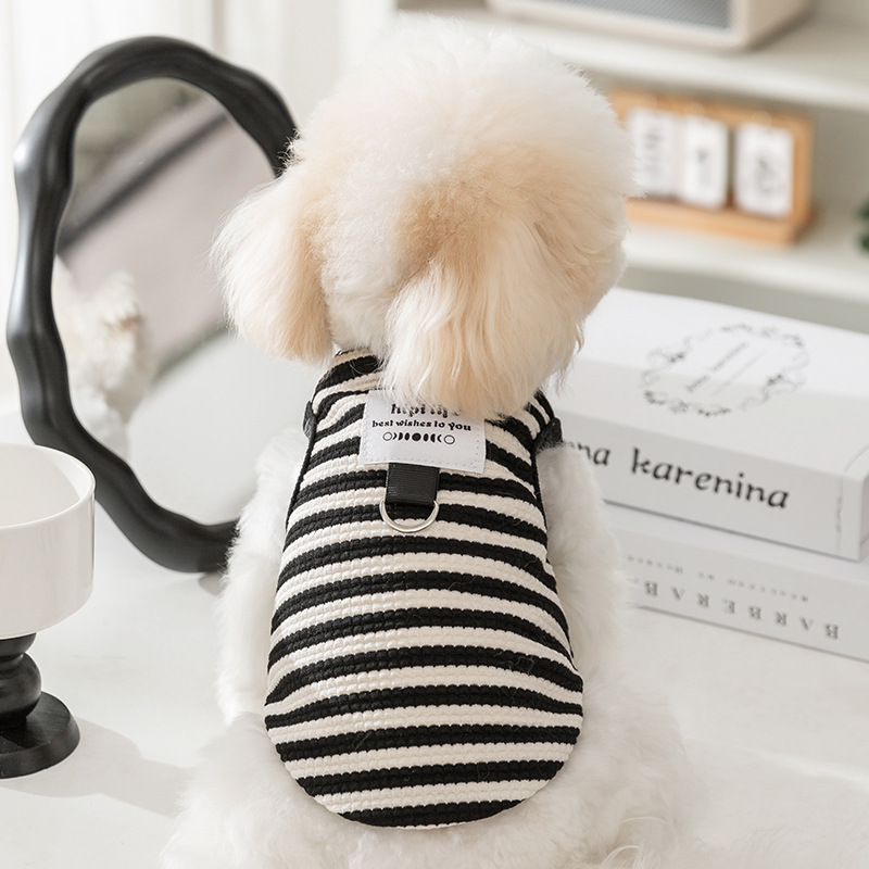 Zomer Hondenkleding Huisdierenvest Zwart Wit Gestreepte Hondenvesten Met Tractie Gesp Chihuahua Bichon Hondenkleding Schattig Puppy Kostuum