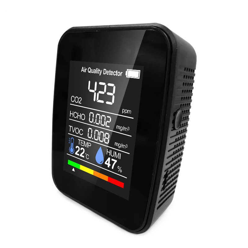 Xiaomi-Monitor de aire interior 5 en 1, medidor Digital inteligente de CO2, HCHO, TVOC, Detector de CO2, analizador LCD de temperatura y humedad: Negro