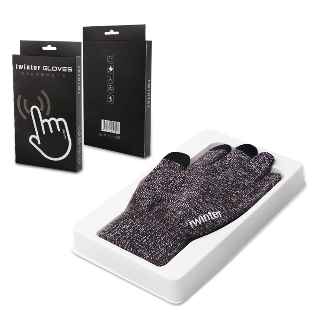 Letter Winter Gloves Women Men Knitted Gloves Thermal Touch Screen Black Gloves Men Mittens Thermal Knit Warm Glove: Brown