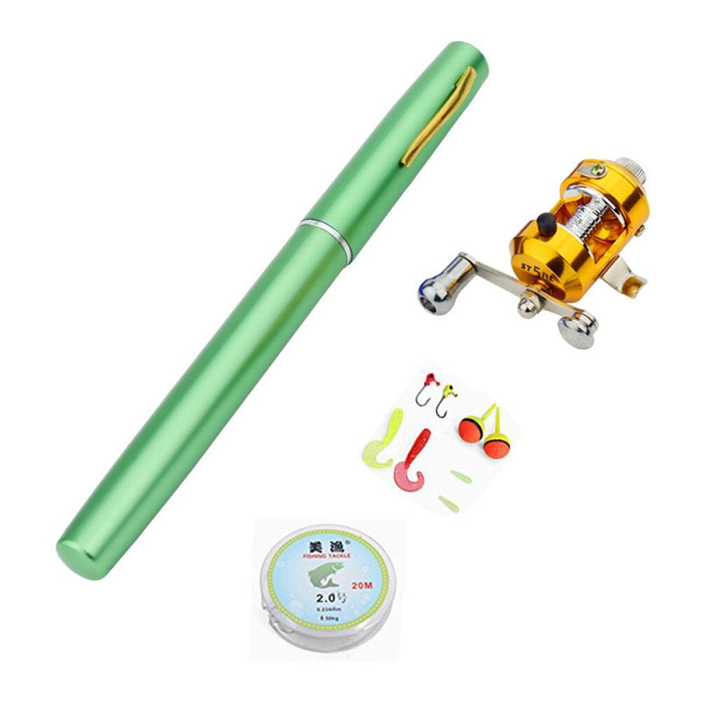 Mini Portable Pocket Fishing Rod / Aluminium Alloy / Pen Shape / 1M Fishing Reel / Soft Bait / Jig Hook Float Fishing Tackle: Green