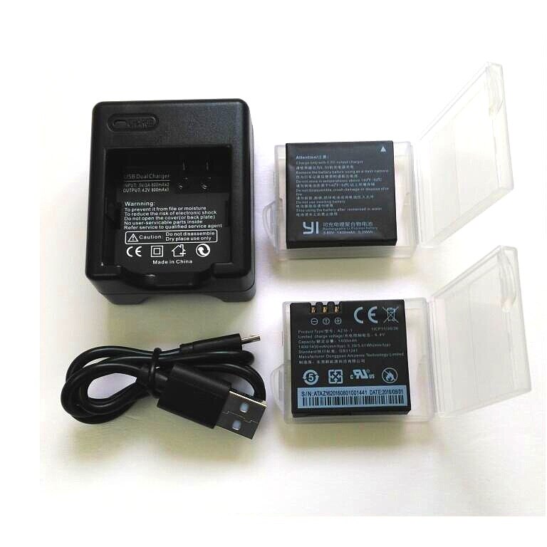 2PCS Original Xiaomi YI 4K Battery AZ16-1 USB Dual Charger For Xiaomi yi lite Action Camera 2 4K+ 1400mAh Rechargeable Battery: Default Title