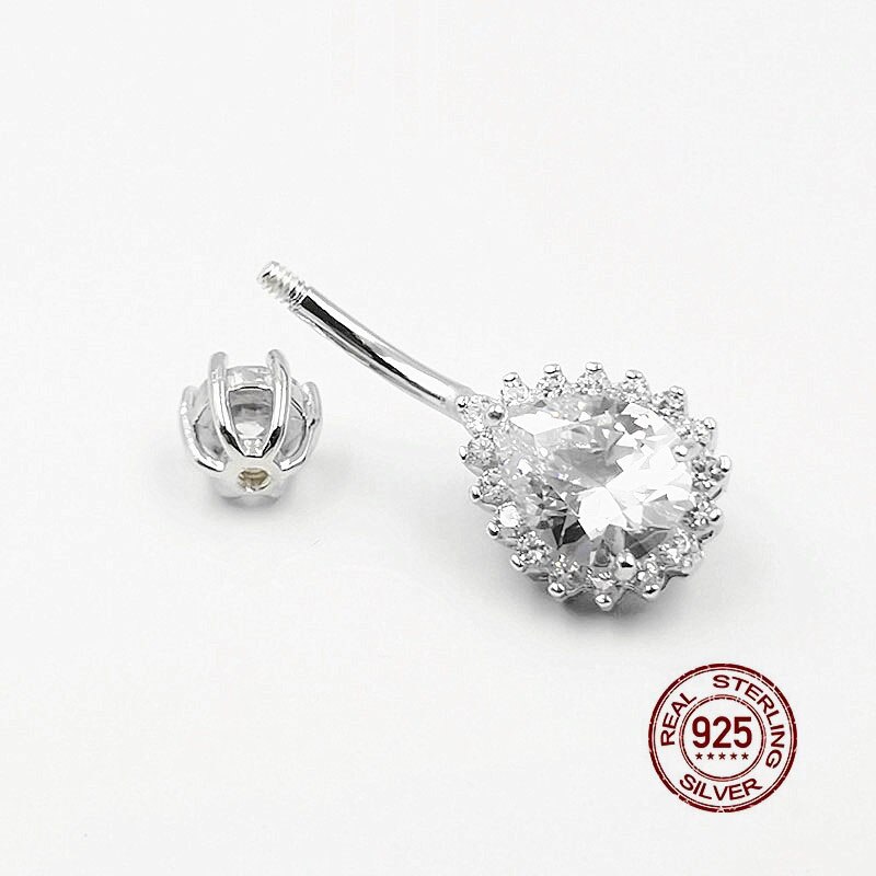 Anello con ombelico in zircone con goccia d&#39;acqua HelloLook per donna anello in argento Sterling 925 con Piercing all&#39;ombelico in cristallo con Piercing all&#39;ombelico