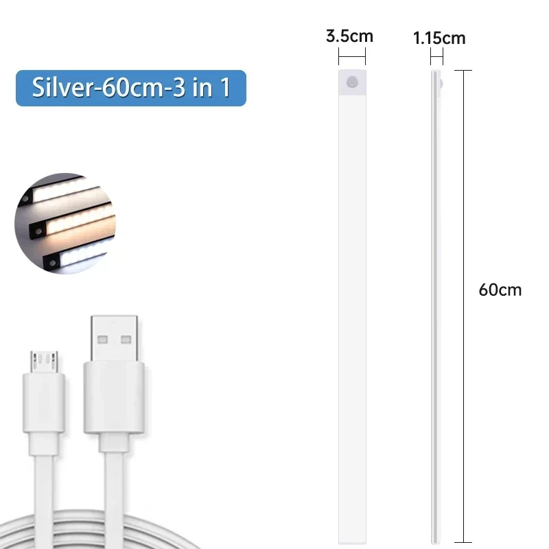 Czujnik ruchu LED pod oświetleniem szafki szafka sypialnia szafa szafa oświetlenie wewnętrzne oświetlenie lampka nocna 10/20/30/40/50/60cm