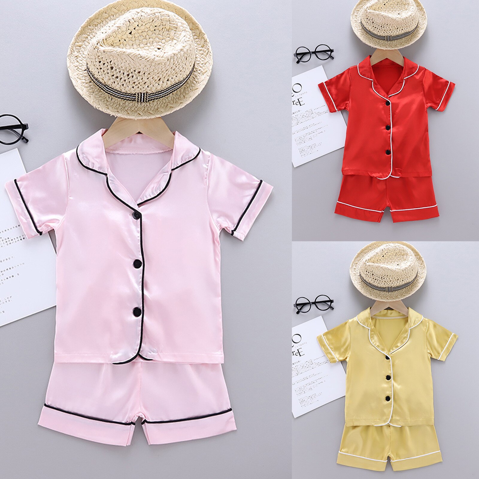 1-6t Summer Pajama Sets For Toddler Kids Baby Boys Girl Solid Pajamas Sleepwear T Shirt Shorts Clothes Set Baby Boy Clothes