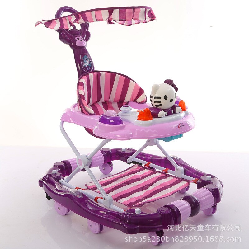 Baby Walkers Help Car Side Children Turn Multi-function Folding Music Rocking Horse with A Undertakes: purple kitten