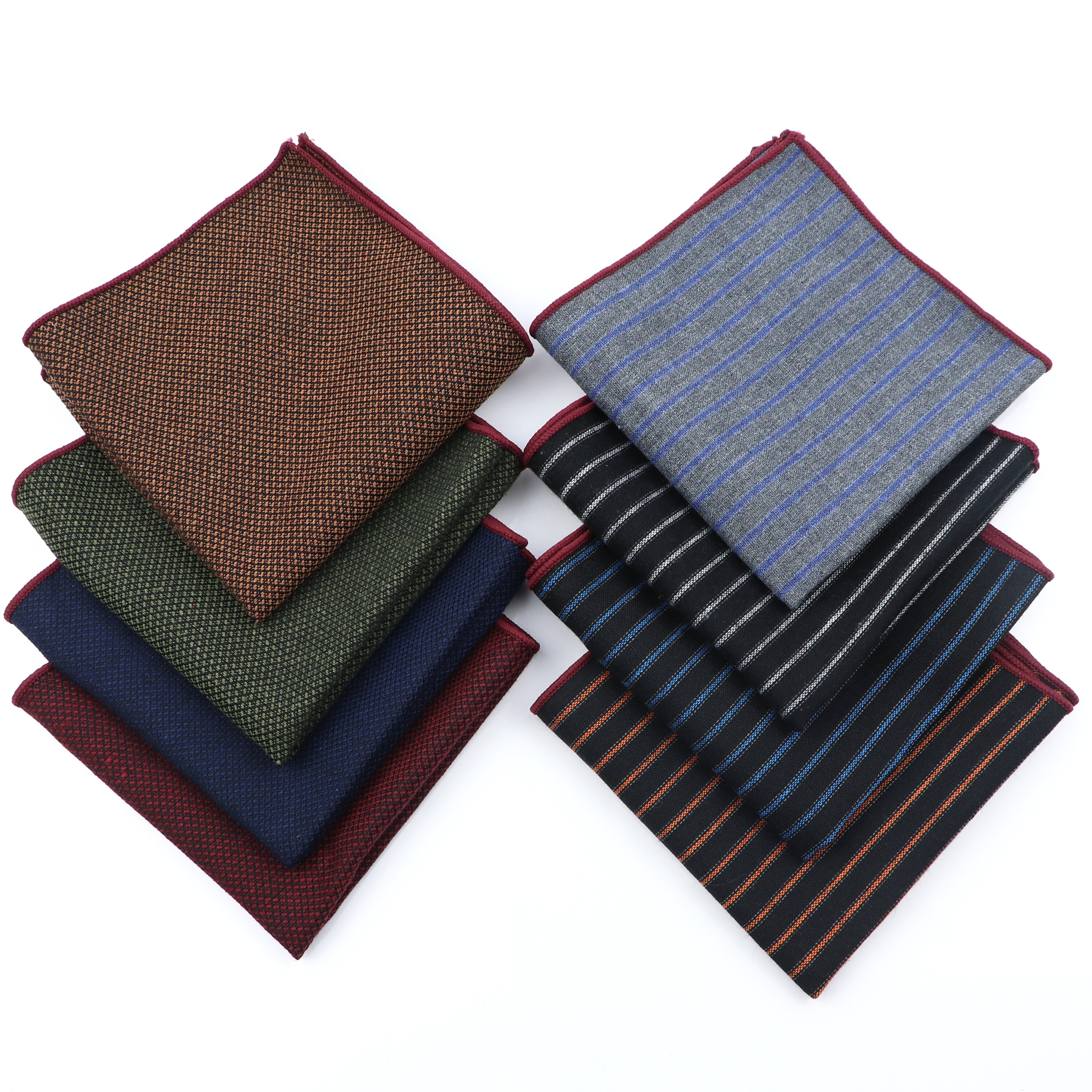 Mouchoir de poche en laine de coton pour hommes, 24CM de largeur, mouchoir épais rayé de couleur unie pour femmes et hommes, accessoire de soirée décontracté