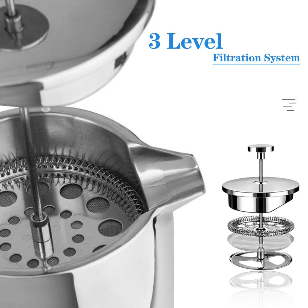 French Press Coffee Maker Stainless Steel Coffee Percolator Pot,Double Wall & Large Capacity Manual Cafetiere Coffee Containers