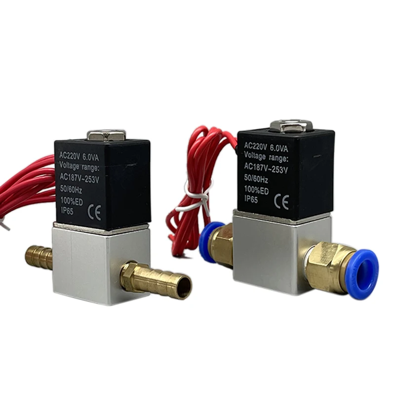 Électrovanne électrique pneumatique 12V 24V 220V, 2 positions, 2 ports, vanne magnétique d'air normalement fermée, connexion de tuyau 6mm 8mm