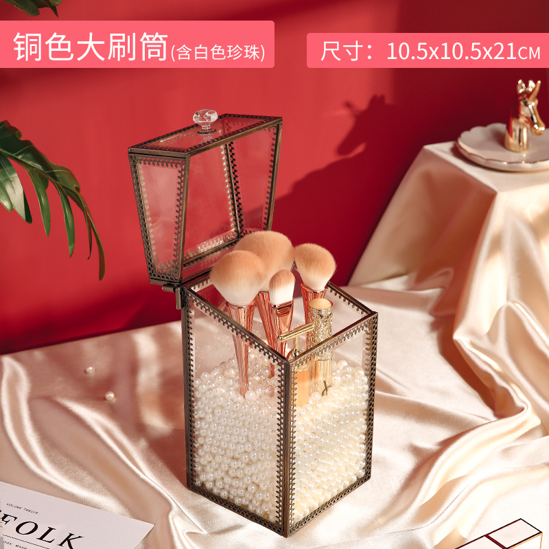 Glass Makeup Brush Holder Storage Drawer Box With White Pearls Gold Glass Makeup Brush Pearls Holder Storage Drawer Box: small copper