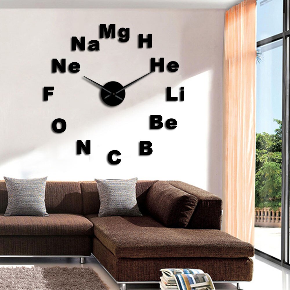 Periodic Table of Elements DIY Giant Wall Clock Chemistry Science Mirror Stickers Frameless Large Wall Watch Classroom Decor Art