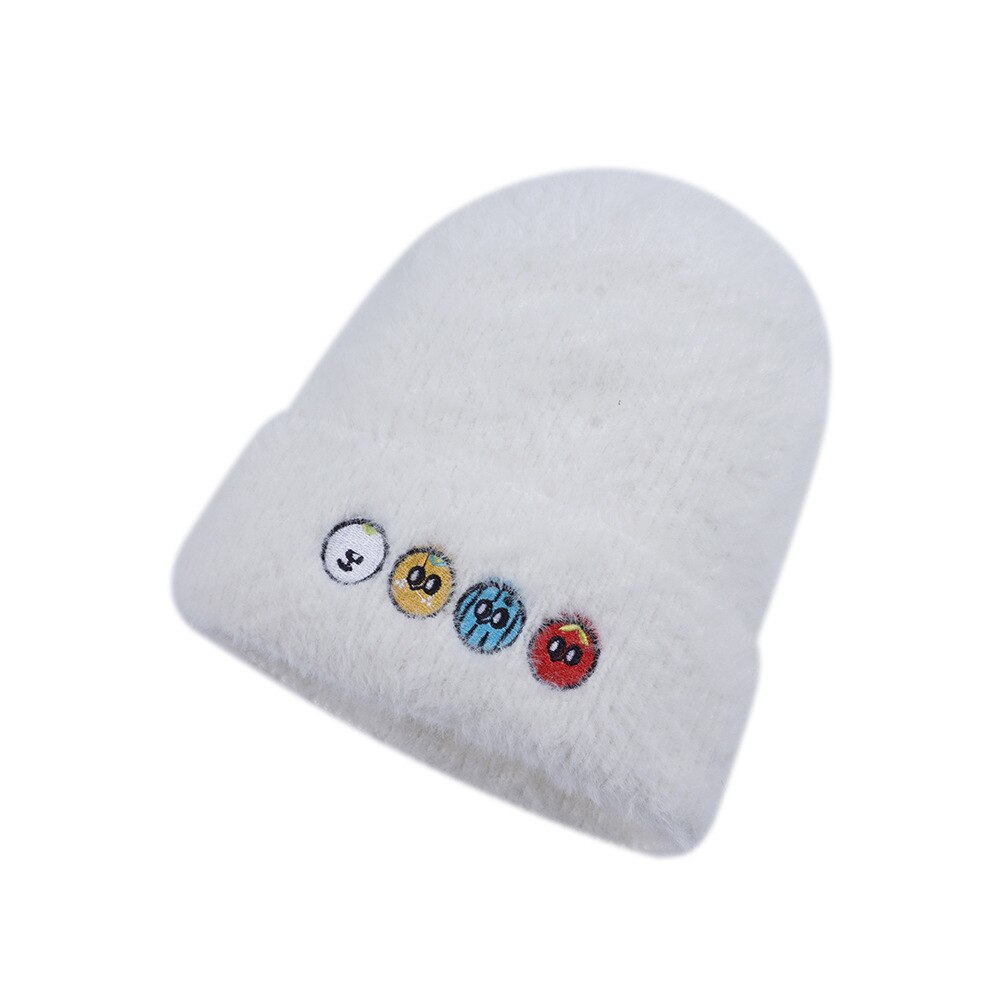 Zimowy nowy wełniany czapka walcowana krawędź spiczasta czapka robiona na drutach norek sierść królika zagęszczona ciepła wełna czapka: biały