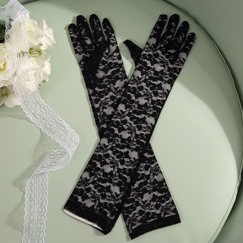 Gants transparents en dentelle de 50cm pour femmes, longs, noirs, rouges, blancs, roses, violets, printemps, mariée, gants Sexy, mitaines