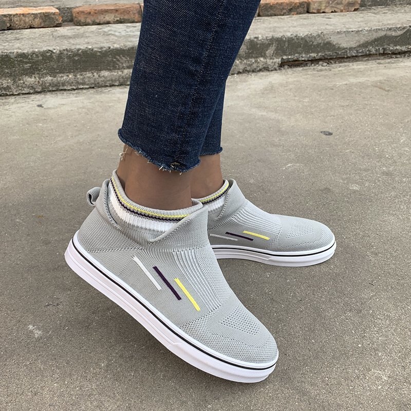 Vår höst dam skor elastiska strumpor dam skor super andas högstickade fritidssneakers stor storlek 43 w76