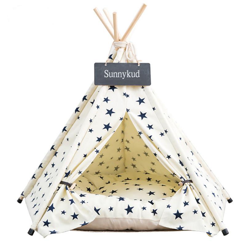 Udendørs indendørs kæledyr telt hus kat seng bærbar tipi med tyk pude og 6 farver tilgængelige passer hund kat hvalp udflugt: Stjerne-b / 50 x 50 x 60cm