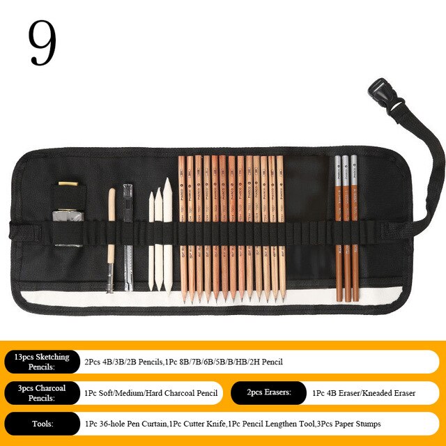 Sketch Pencil Set Sketching Drawing Kit Wood Pencil Bags Students Drawing Art Supplies Office Stationery: 9