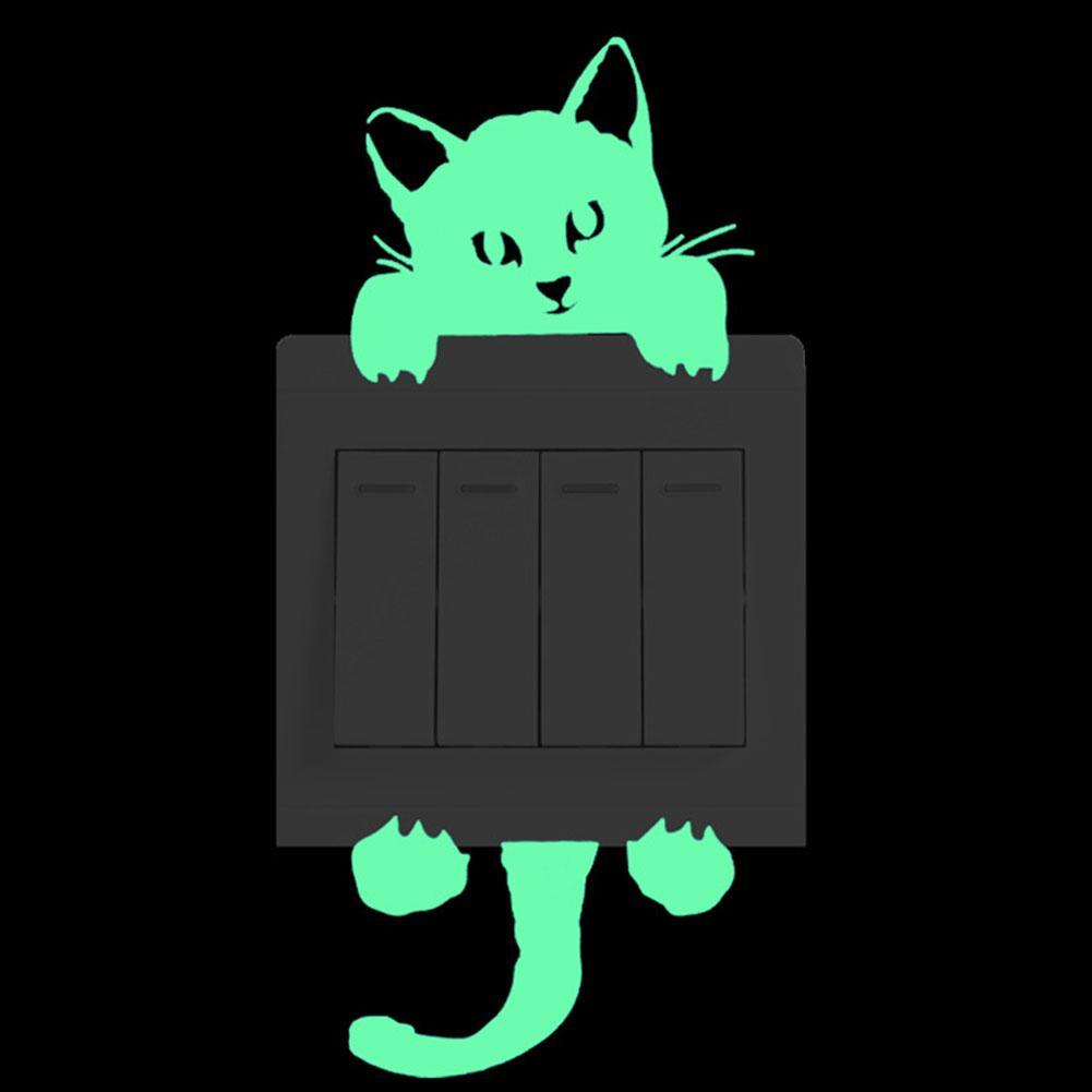 Luminous Cartoon Switch Sticker Glow In The Dark Cat Sticker Fluorescent Sticker Kid Room Decoration Home Decor Sticker