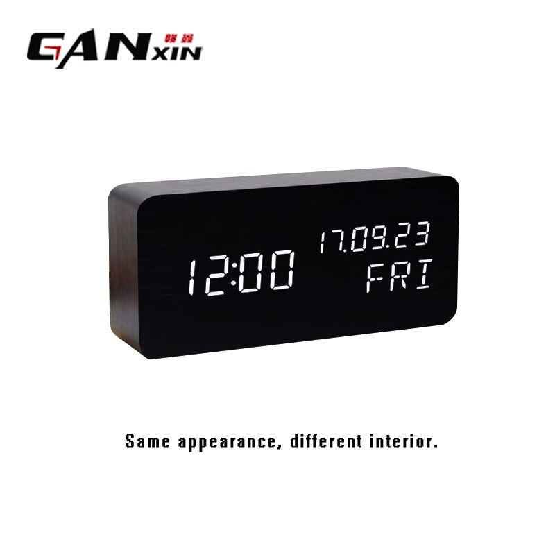 Ganxin Digitale Thermometer Hout Wekkers Moderne Vierkante Houten Wekker met Temperatuur Voice Control LED Digitale klok: Calendar BL