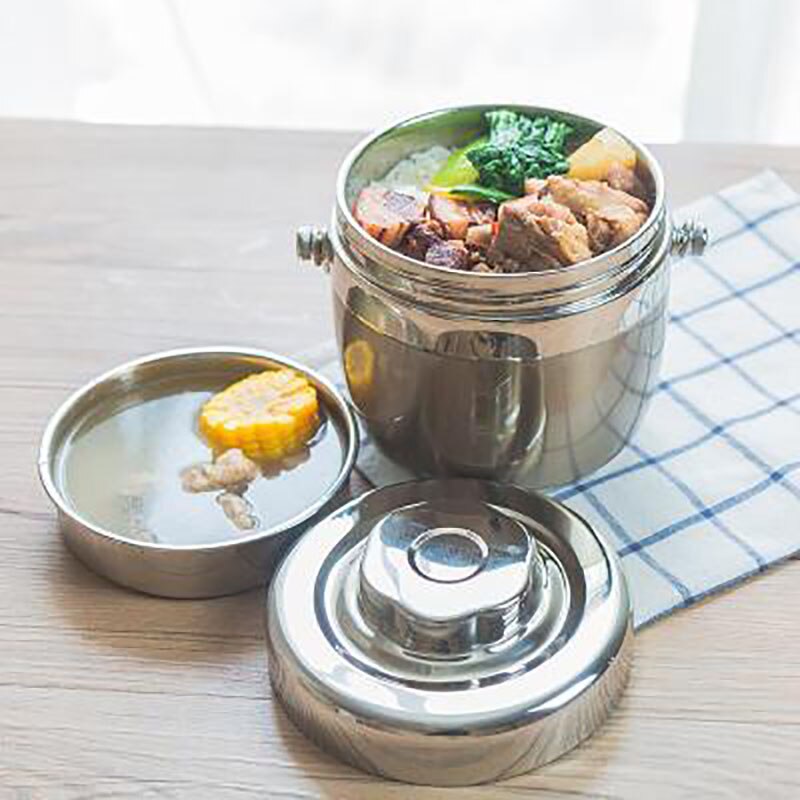 ONEUP Portable Stainless Steel Insulated Lunch Box 2 Layer Bento Box Style Grid Insulated Bucket Soup Container