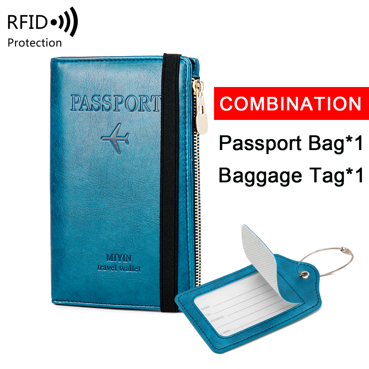 Minimalistisch en modieus RFID-reispaspoortset + PU-bagagelabel 2-delig/set geschikt voor reisaccessoires voor heren en dames
