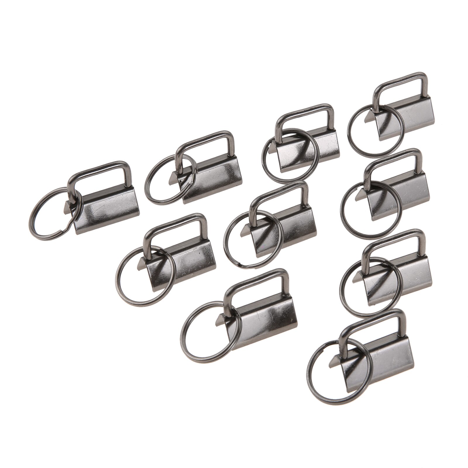 10 stk/sæt håndledsnøgler nøglering lang hale klip splitring spænde nøglering kæde webbing bånd jern 26*23mm bælter pung taske kæledyrssnor: Lys sort