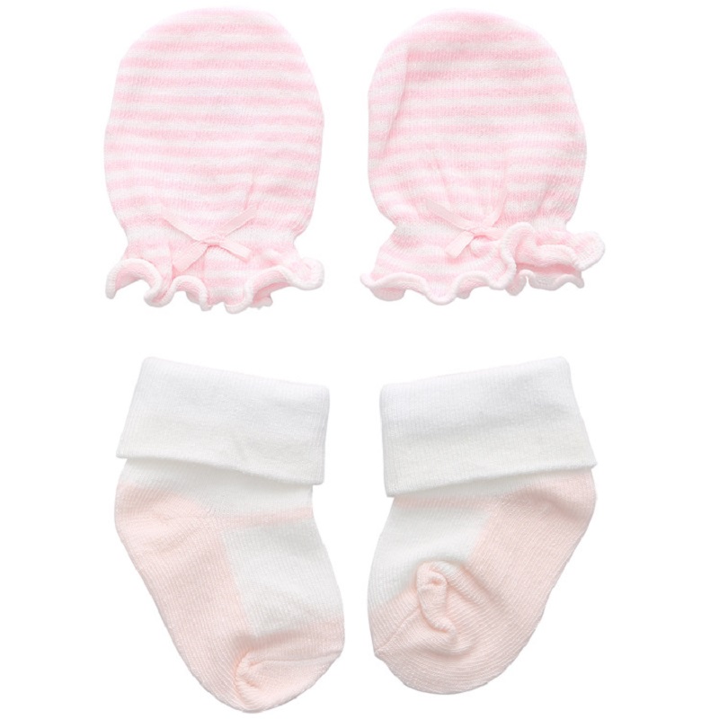 Baby Sokken Baby Sok En Mitten Set Baby Handschoenen En Sok Katoenen Sokken Voor Pasgeboren: light pink