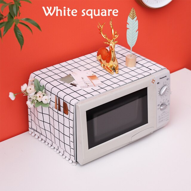 Cotton Linen Fabric Dust Cover Microwave Oven Box Pastoral Style Towel: White square