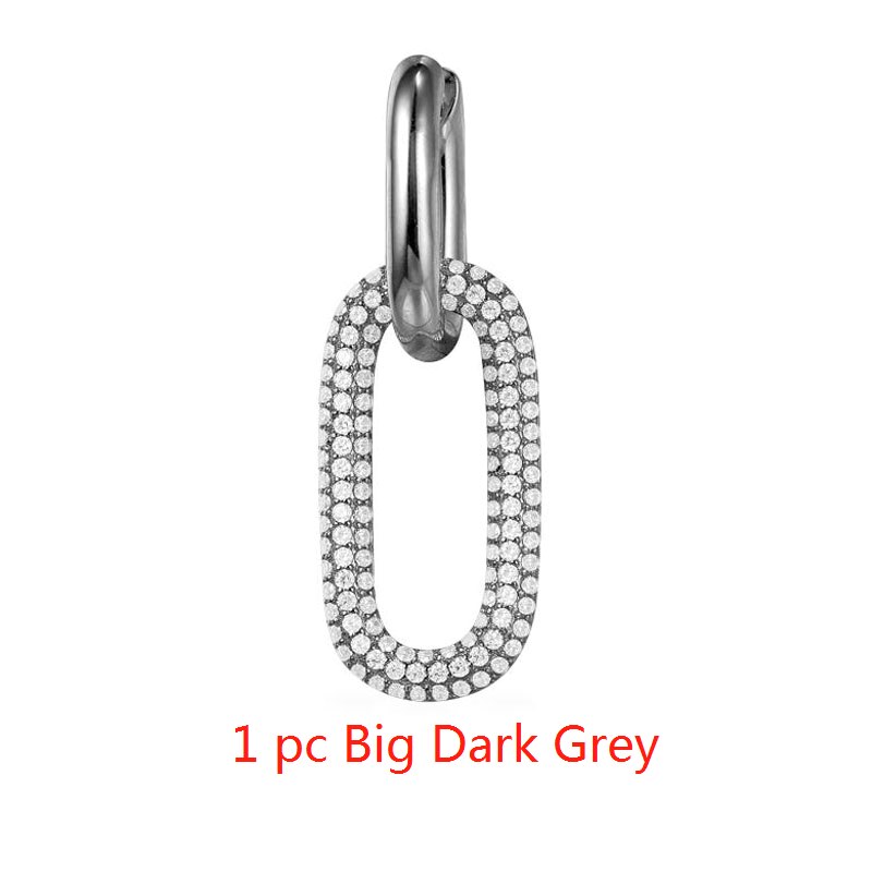 SLJELY di Modo Grigio Scuro 925 Sterling Silver Piccolo Mono Bianco Catena di Collegamento Orecchino Pavimenta Zirconia 1pc per Le Donne Belle gioielleria di marca: 1 pc Big Dark Grey