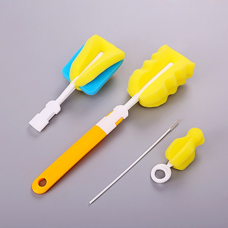 4pcs/set Sponge Baby Bottle Brush Feeding Bottle Cleaner Glass Cup Milk Bottle Nipple Cleaning Brush