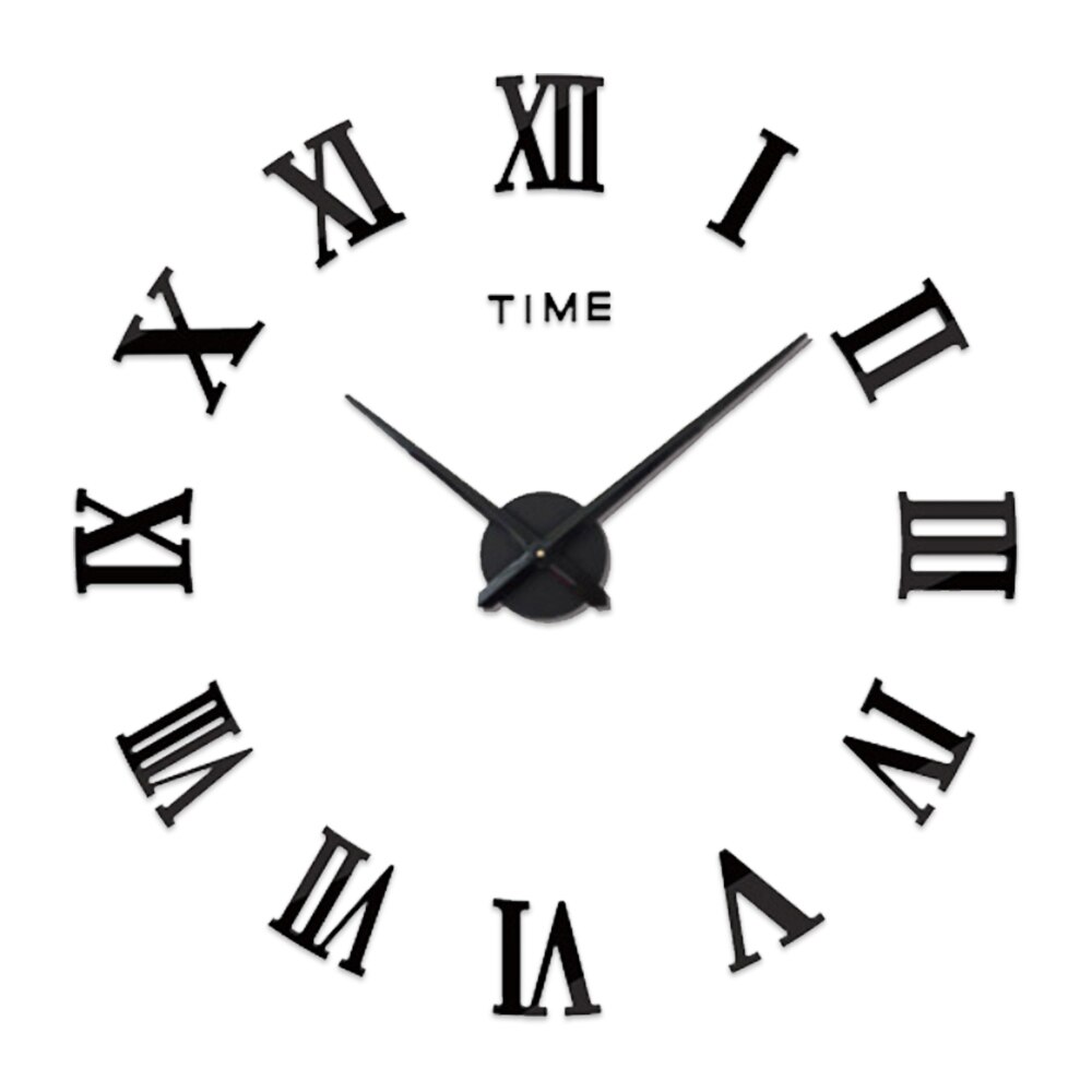 Moderne grote wandklok woonkamer romeinse cijfer sticker uniek groot digitaal horloge diy decoratie wandklok kunst sticker stickers ho: Zwart