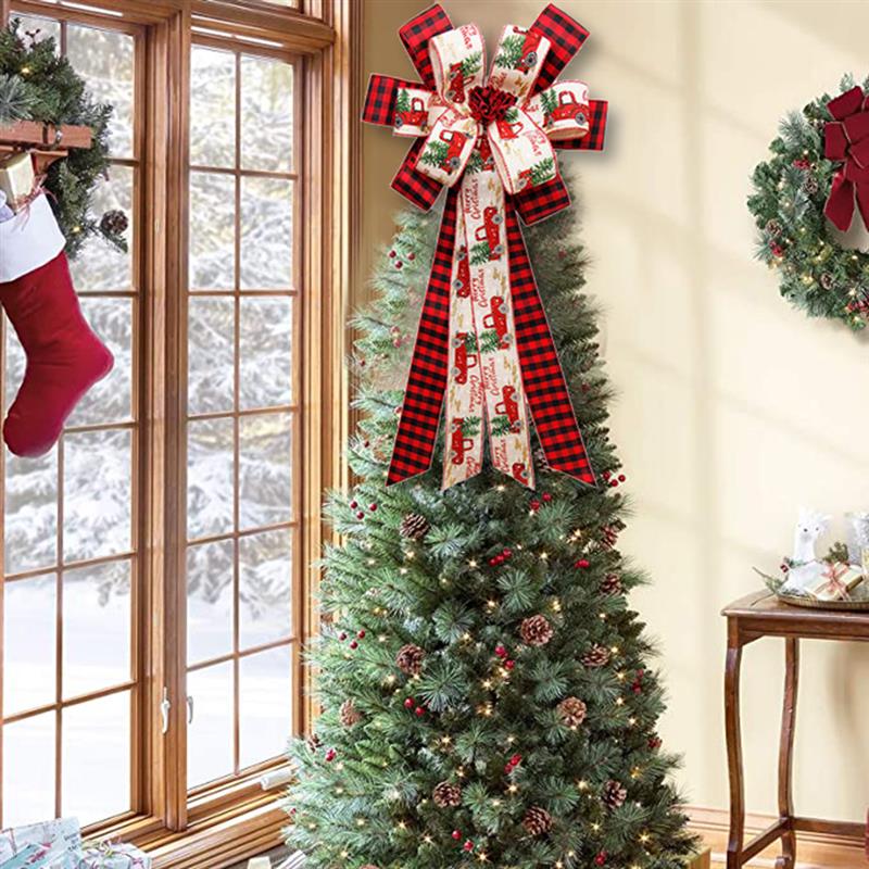 Grand nœud papillon avec ruban de noël, Plaid, accessoire de décoration pour arbre de noël, fête, nouvel an,