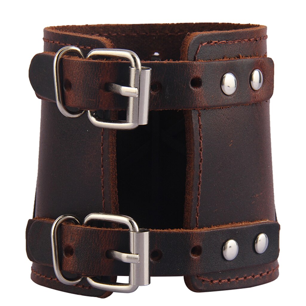 Punk Rock Gothic Wide Bracers PU Leather Arm Guards Gauntlet Cuff Wrist Protector Adjustable Bracers for Men: Brown 25x7.4cm Arm