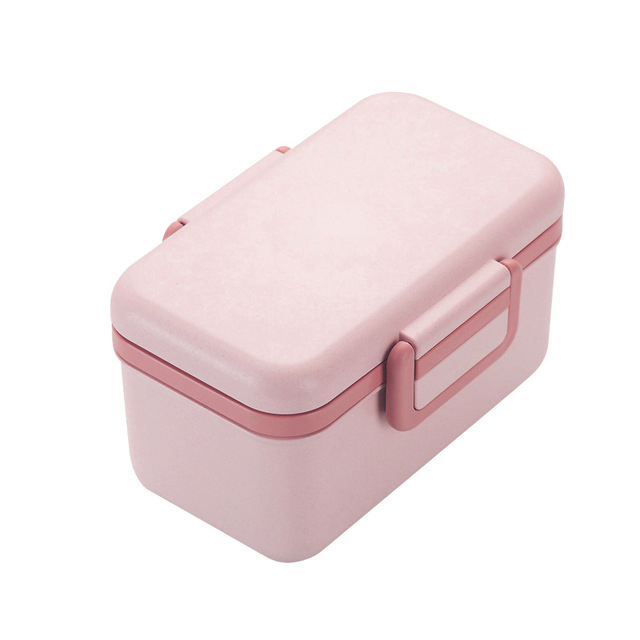 Caja de Almuerzo libre BPA Material ecológico fibra de bambú caja Bento portátil contenedor de almacenamiento de alimentos Microwaveble para Picnic: Pink