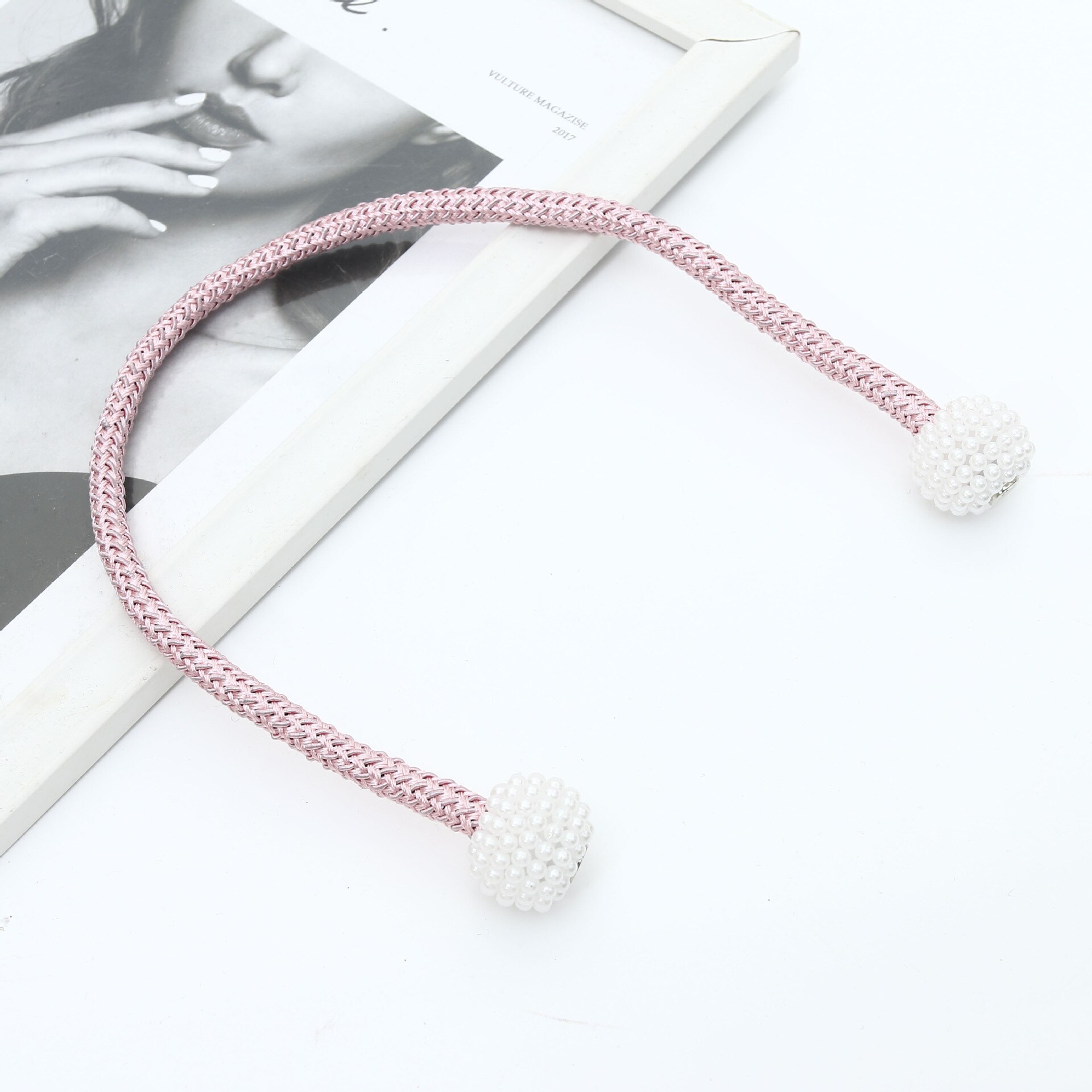 2 pièces de rideaux simples avec perles, sangles à boucle magnétique Simple, corde de cravate sans Perforation, accessoires de décoration: Pink