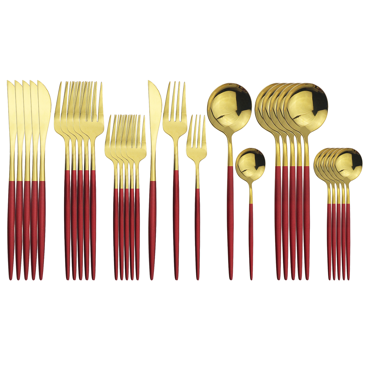 30Pcs Roze Goud Bestek Set 304 Rvs Servies Set Mes Dessert Vork Lepel Bestek Set Keuken Party Servies set: Red Gold
