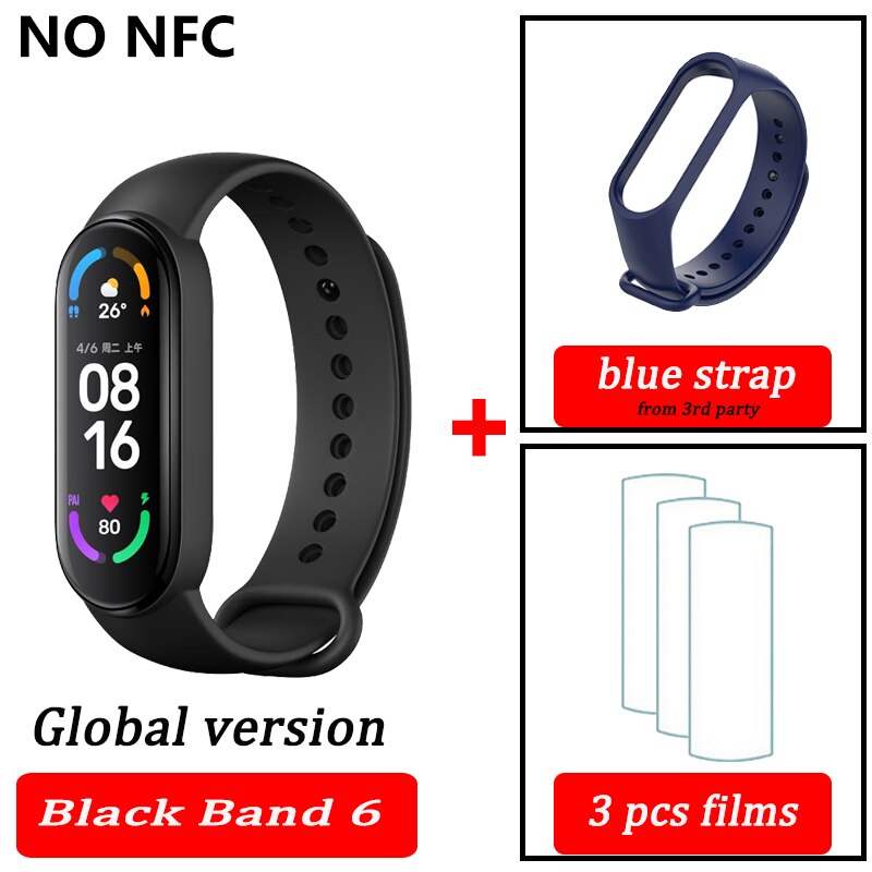 Xiaomi Mi Band 6 wersja globalna kolor AMOLED tlen krwi inteligentny zespół Fitness Traker tętno Bluetooth: black global blue